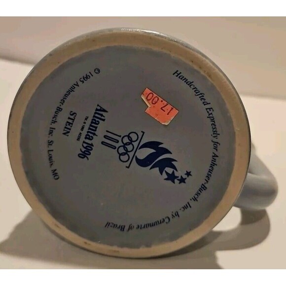 🏅Vintage Budweiser 1996 USA Atlanta Olympic Games Beer Stein Mug Torch Handle - Picture 5 of 5